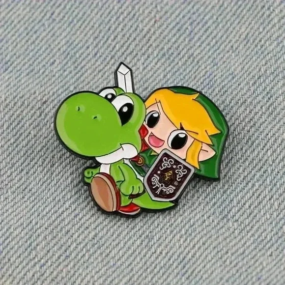 Epic Link & Yoshi Crossover Enamel Pin – Iconic Zelda x Mario Collab! - Picture 2 of 5